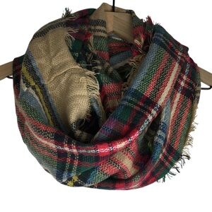 FUNKY MONKEY Scarf Infinity Blanket Tartan Plaid Fringe Holiday Christmas Cozy